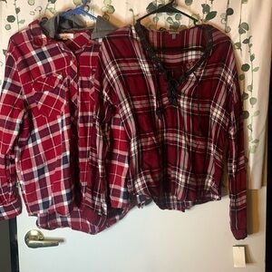 Love Tree plaid flannel wjth hoodie and Charlotte Russe plaid flannel
